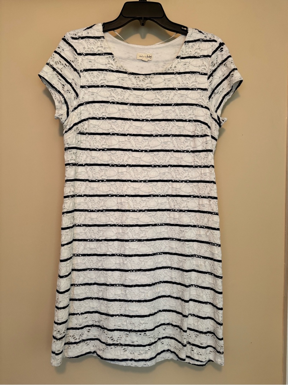 Maison Jules White and Navy Striped Lace Mini Dress
